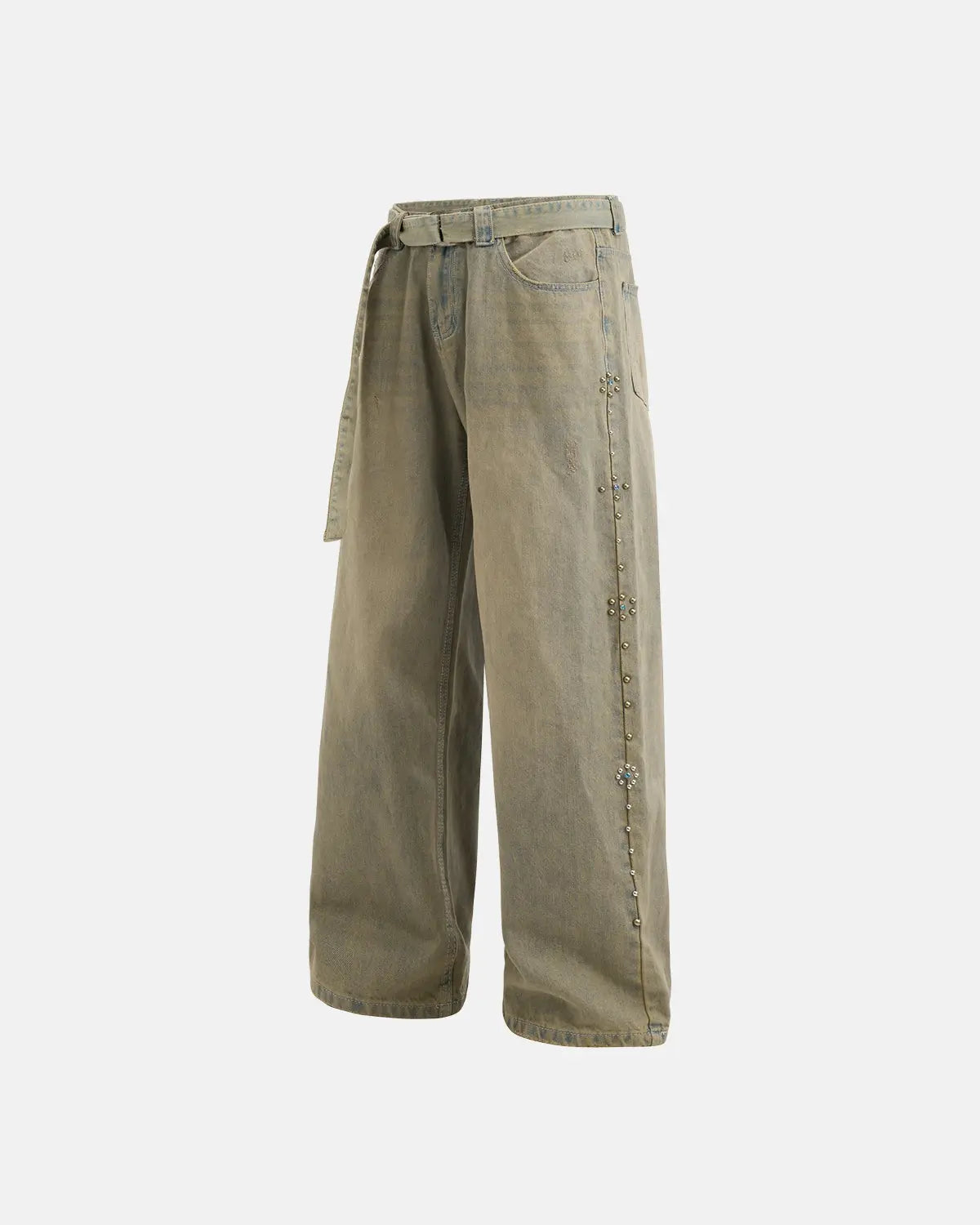 Beaded Studded Washed Baggy Jeans | Flation Streetwear