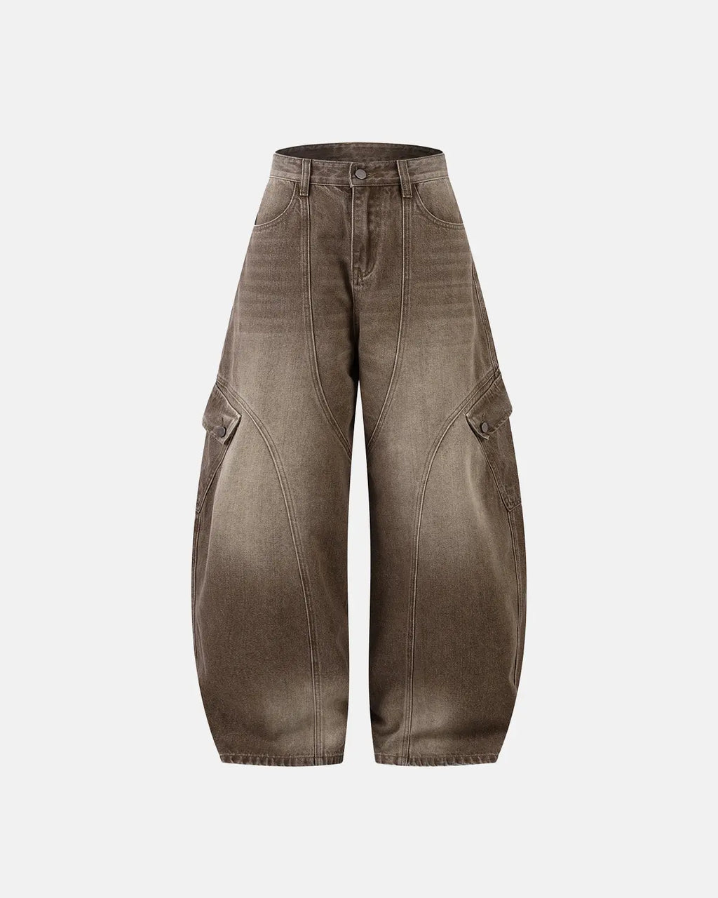Brown Acid Wash Barrel Jeans | Flation Streetwear