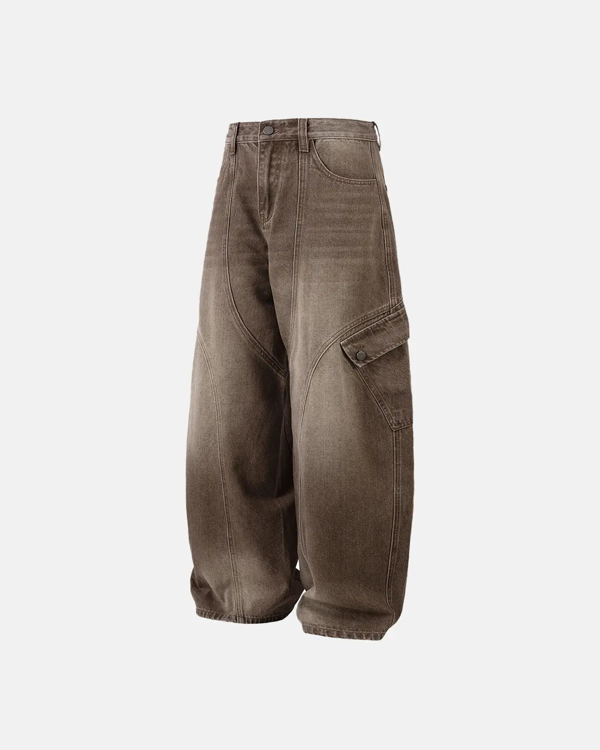 Brown Acid Wash Barrel Jeans | Flation Streetwear