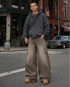 Brown Acid Wash Barrel Jeans | Flation Streetwear