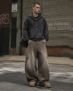 Brown Acid Wash Barrel Jeans | Flation Streetwear