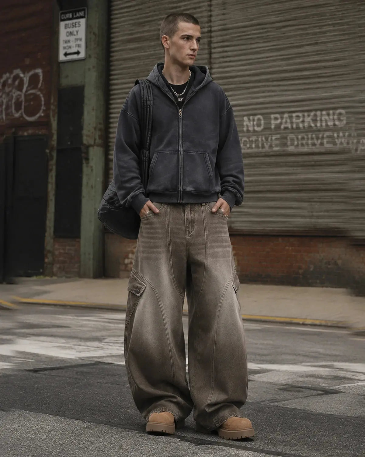 Brown Acid Wash Barrel Jeans | Flation Streetwear