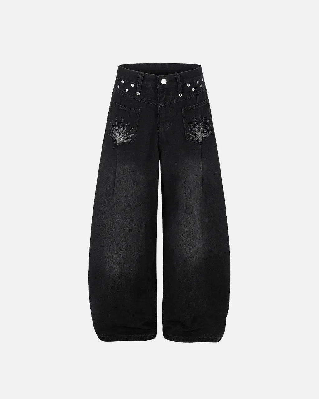 Distressed Eyelet Barrel Jeans | Flation Streetwear
