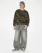 Distressed Eyelet Barrel Jeans | Flation Streetwear