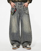 Distressed Eyelet Barrel Jeans | Flation Streetwear