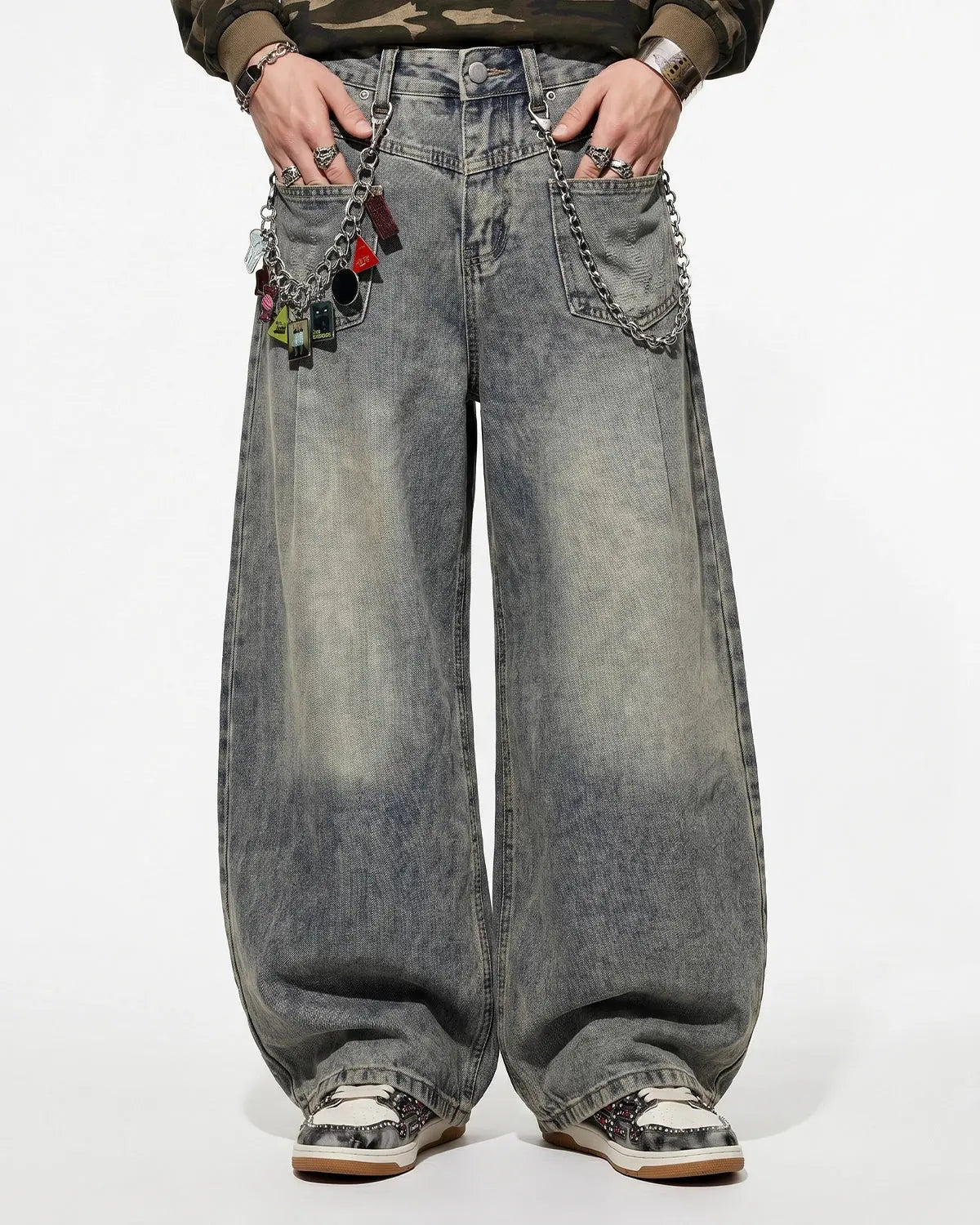 Distressed Eyelet Barrel Jeans | Flation Streetwear