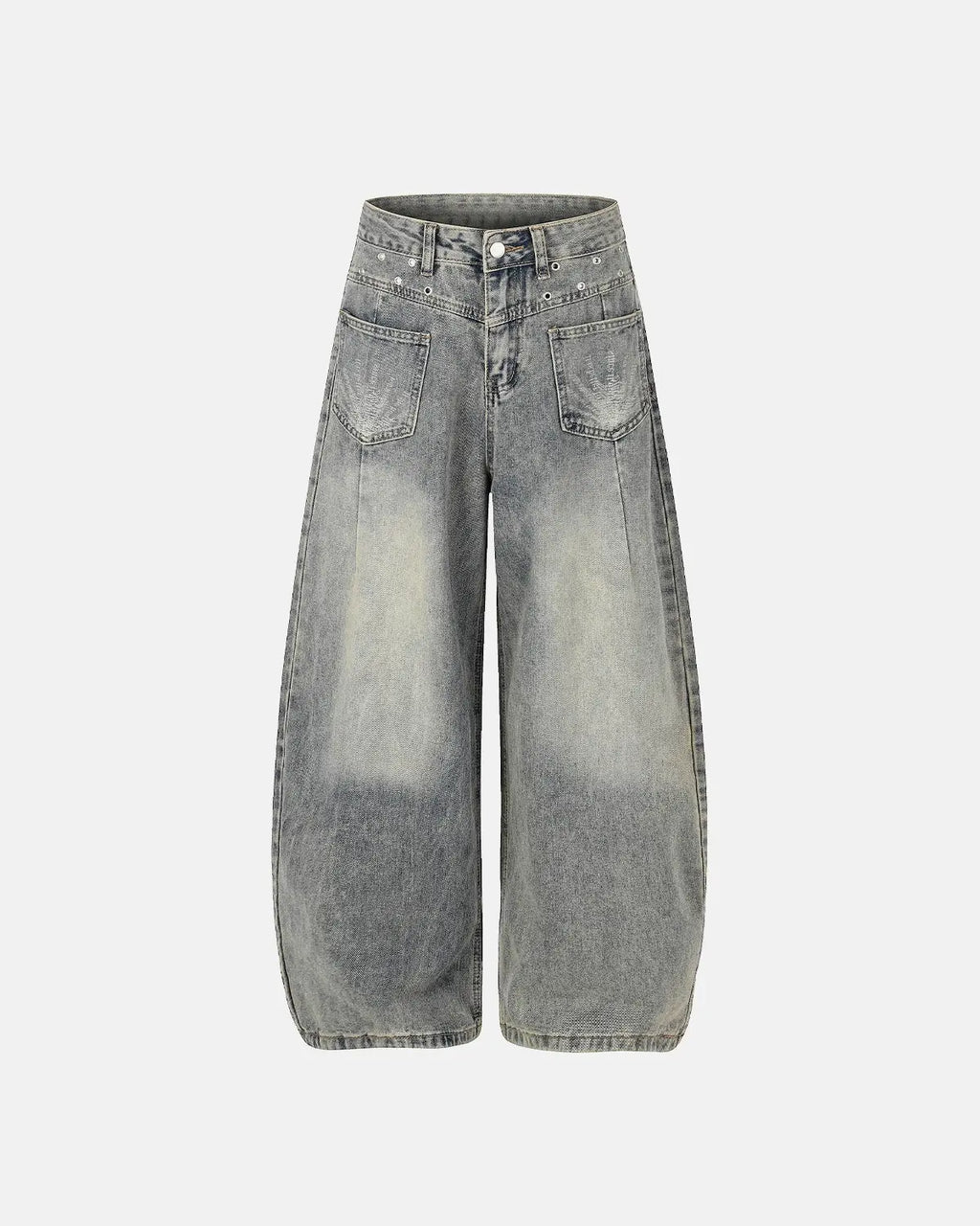 Distressed Eyelet Barrel Jeans | Flation Streetwear