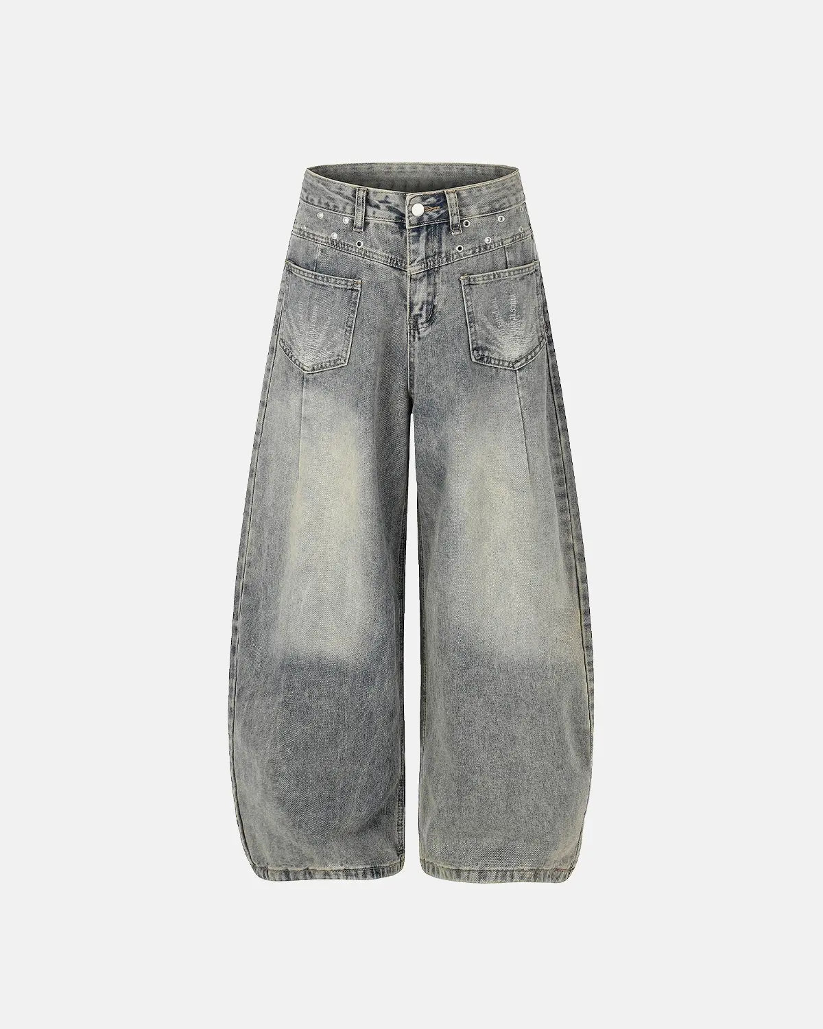 Distressed Eyelet Barrel Jeans | Flation Streetwear