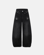 Distressed Eyelet Barrel Jeans | Flation Streetwear