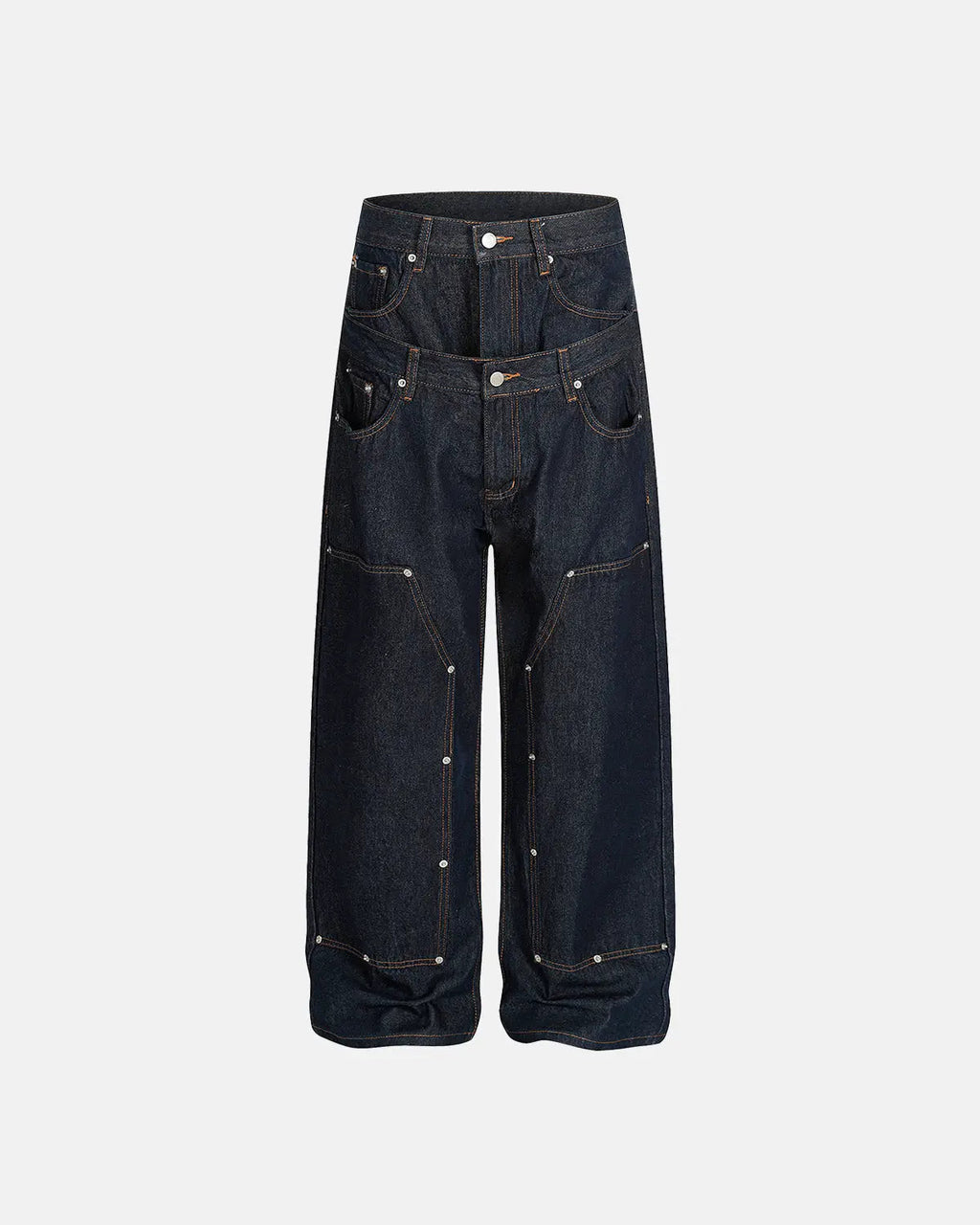 Double Waist Raw Baggy Jeans| Flation Streetwear