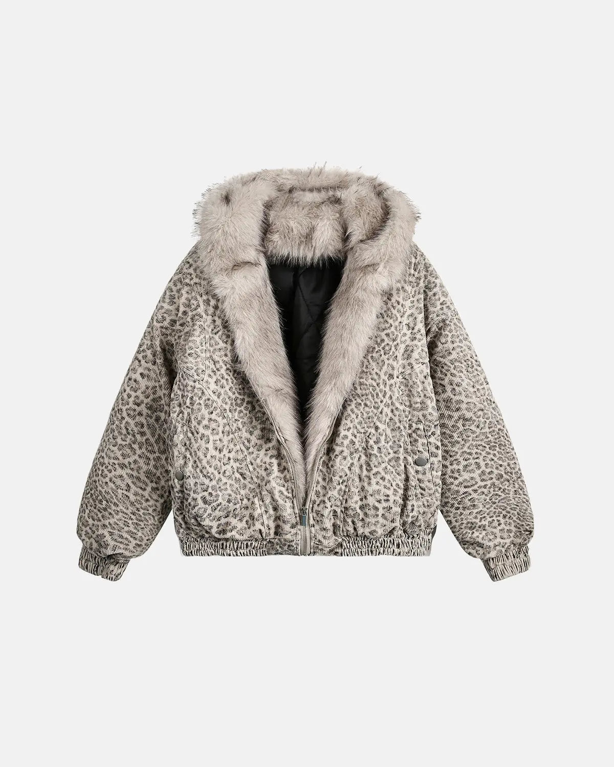Leopard Faux Fur Lined Bomber Jacket | Flation Streetwear