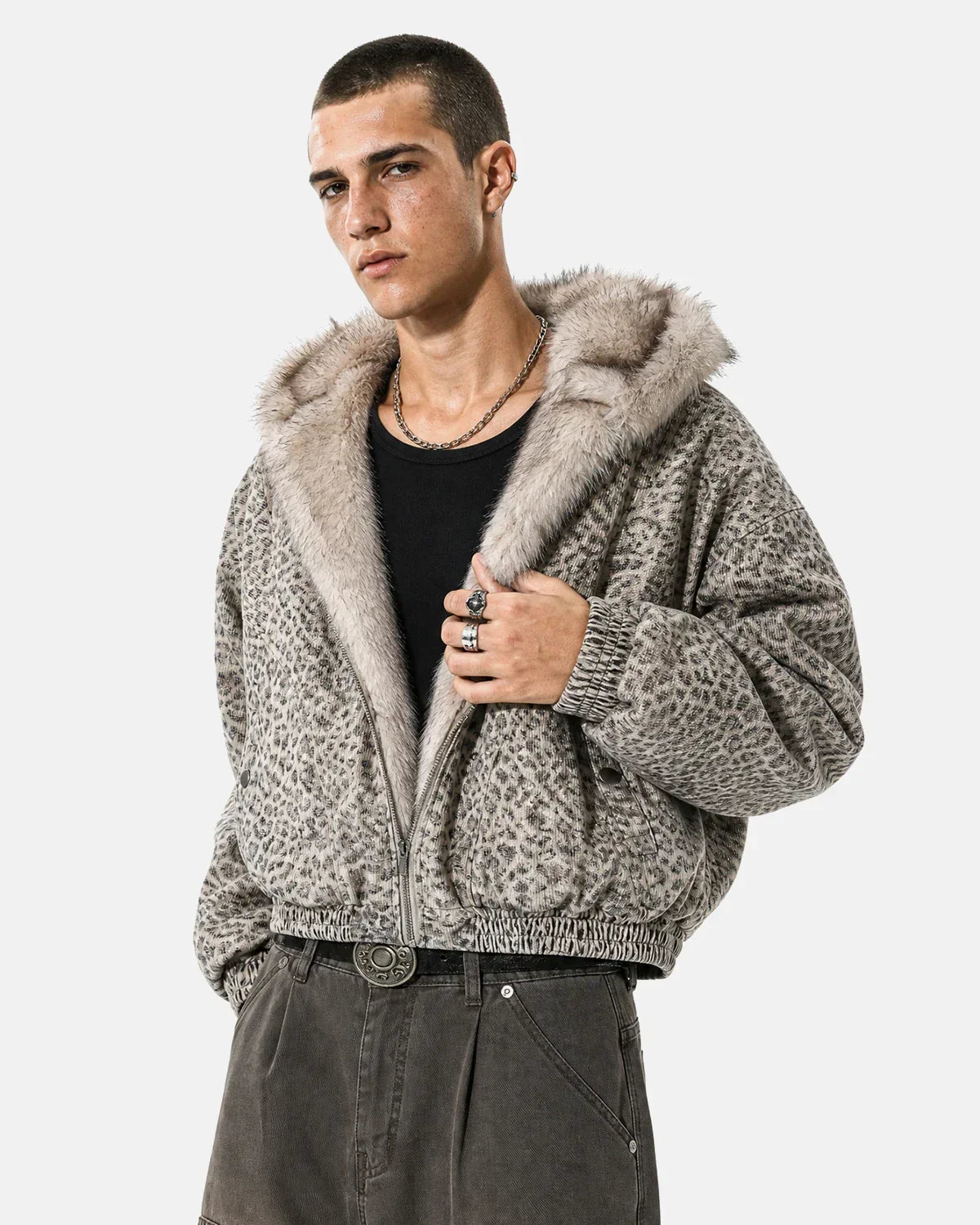 Leopard Faux Fur Lined Bomber Jacket | Flation Streetwear