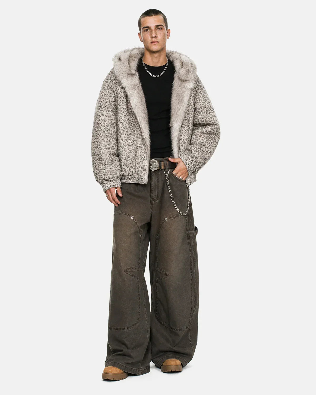 Leopard Faux Fur Lined Bomber Jacket | Flation Streetwear