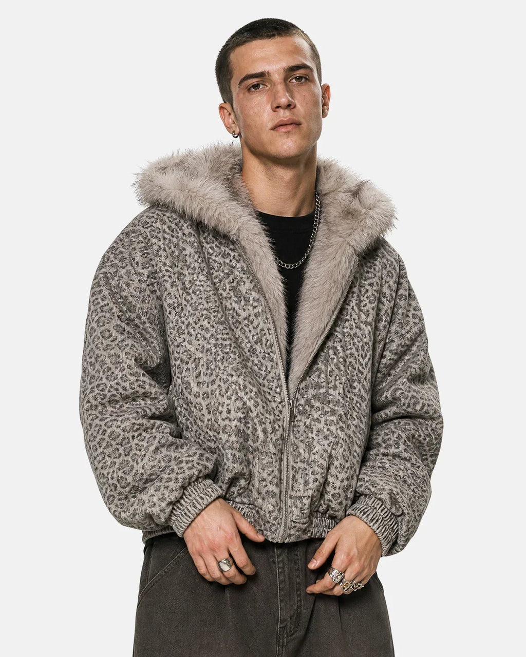 Leopard Faux Fur Lined Bomber Jacket | Flation Streetwear