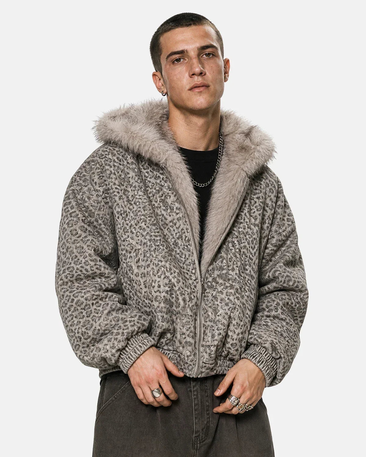 Leopard Faux Fur Lined Bomber Jacket | Flation Streetwear