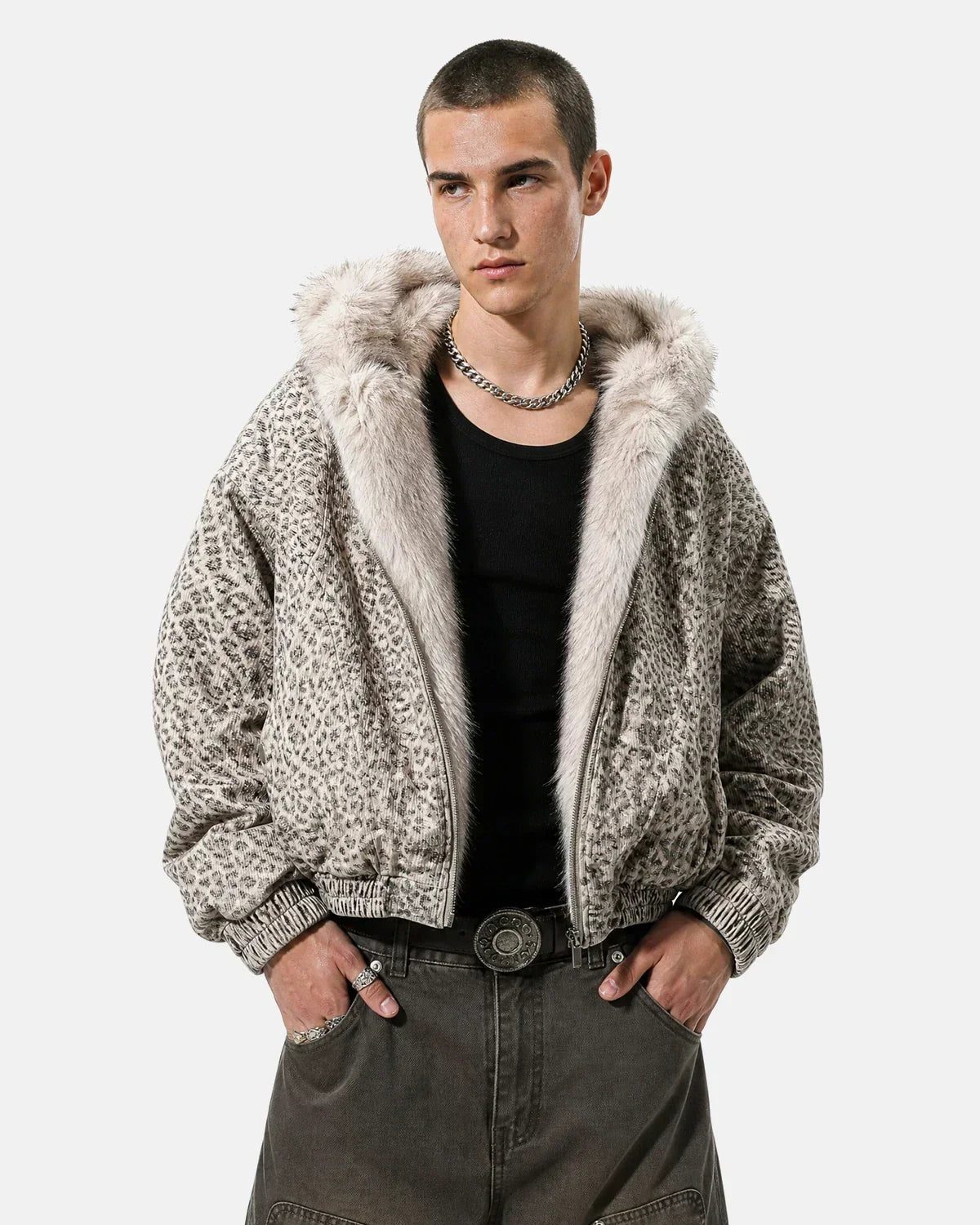 Leopard Faux Fur Lined Bomber Jacket | Flation Streetwear