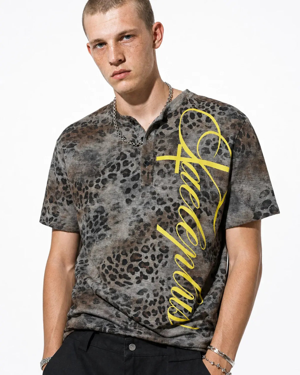 Leopard Script Henley Baby Tees | Flation Streetwear
