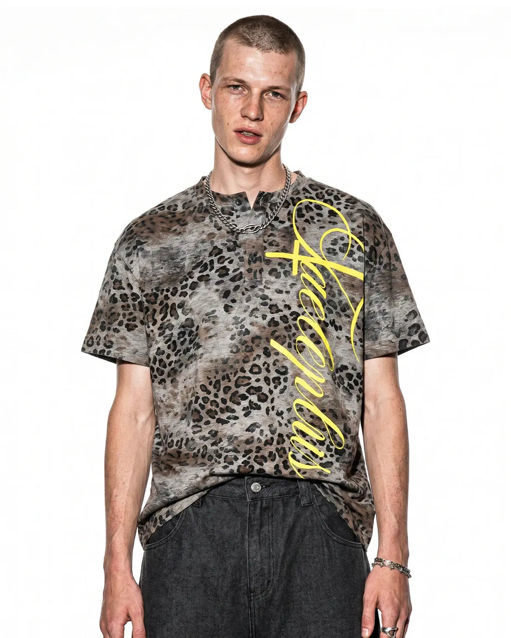 Leopard Script Henley Baby Tees | Flation Streetwear