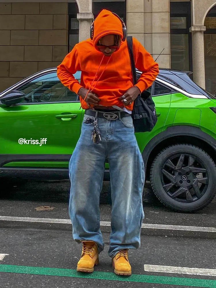Flation Brand Washed Baggy Denim Pants