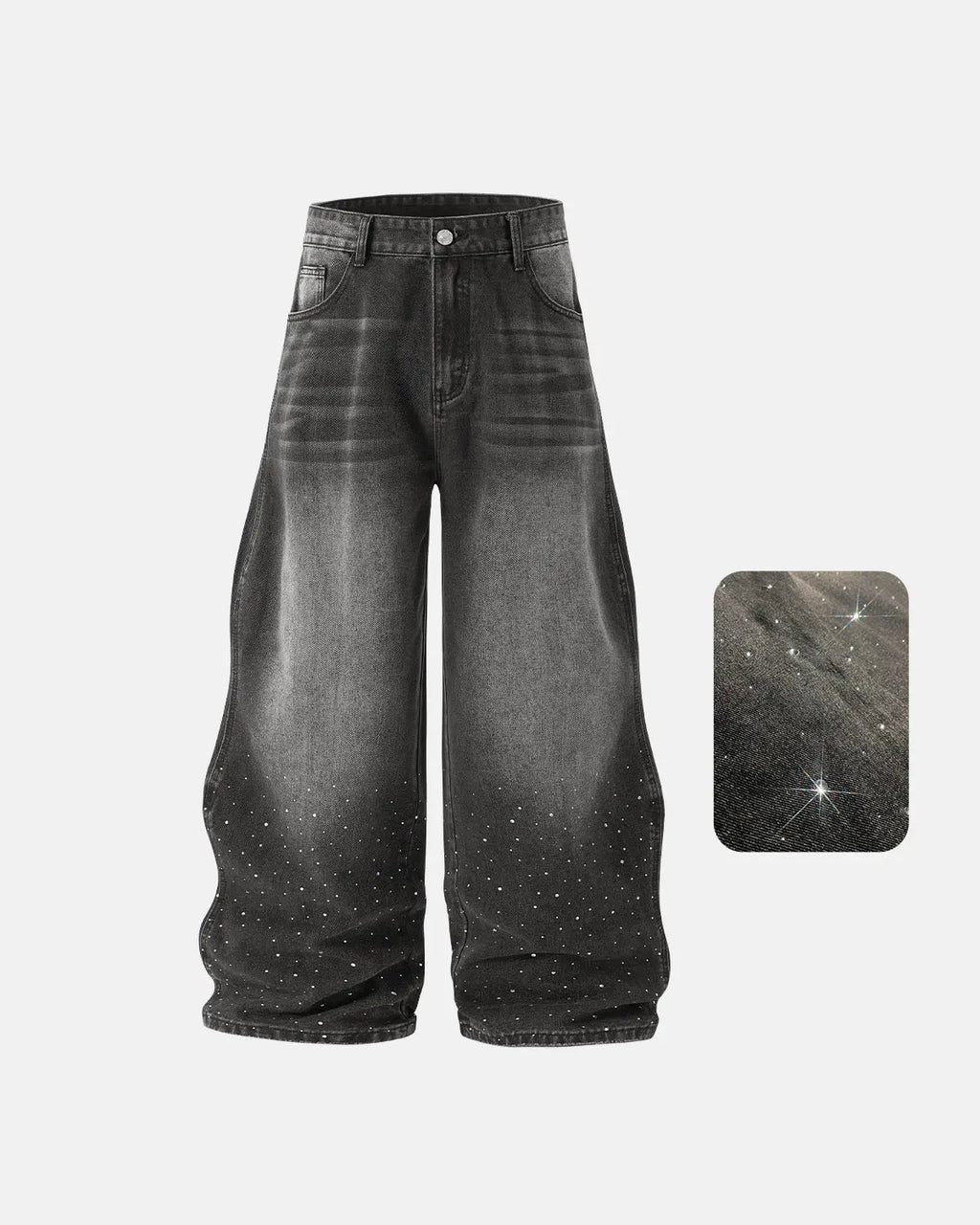 Rhinestone Wavy Baggy Jeans I Flation Streetwear