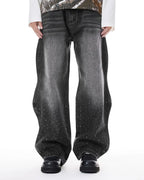 Rhinestone Wavy Baggy Jeans I Flation Streetwear