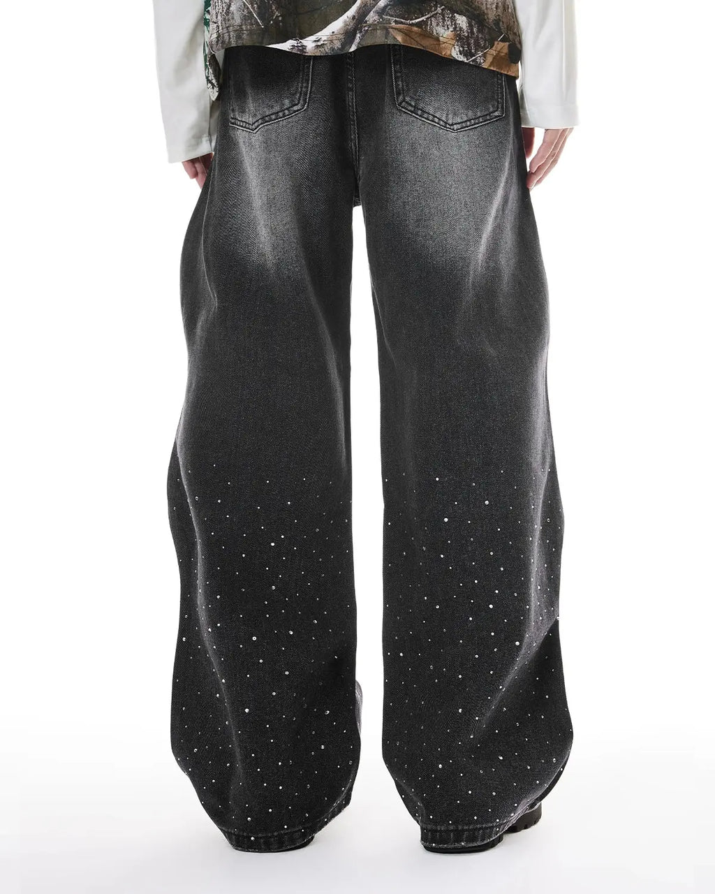 Rhinestone Wavy Baggy Jeans I Flation Streetwear