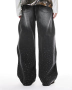 Rhinestone Wavy Baggy Jeans I Flation Streetwear