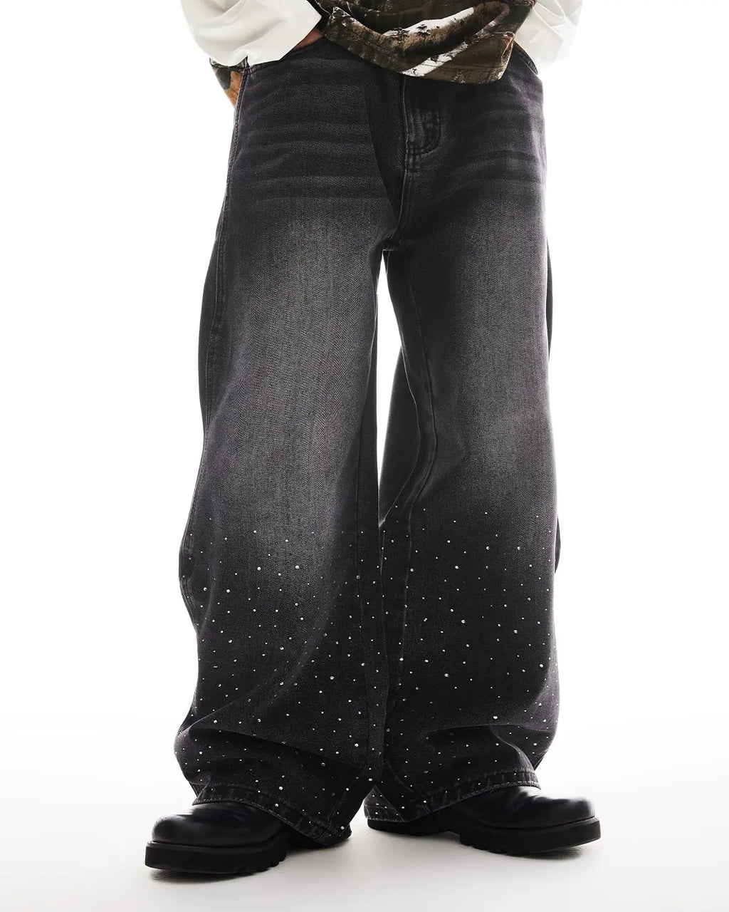 Rhinestone Wavy Baggy Jeans I Flation Streetwear