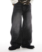 Rhinestone Wavy Baggy Jeans I Flation Streetwear
