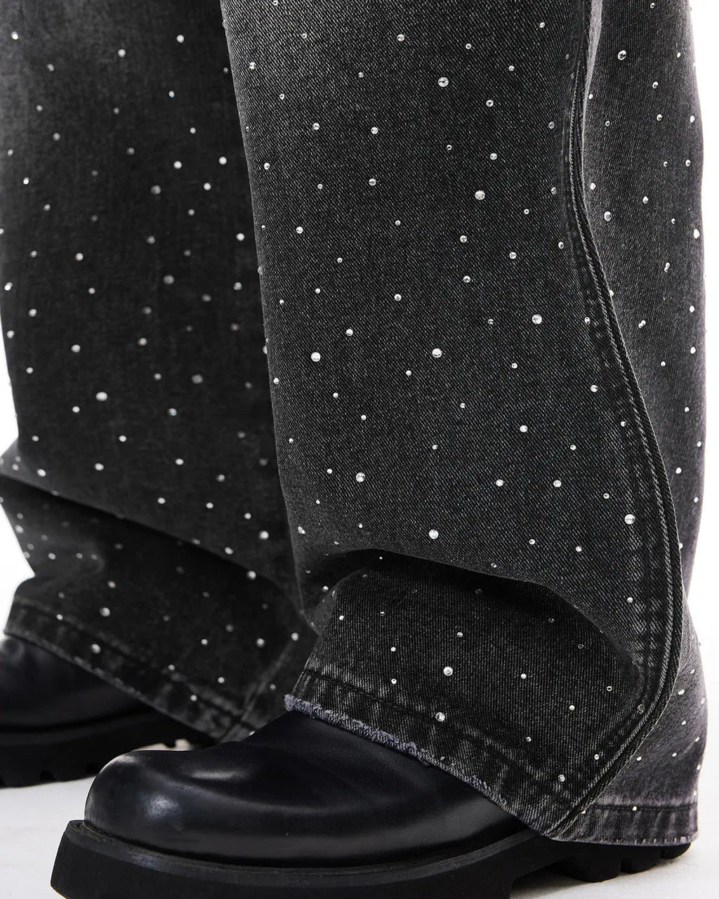 Rhinestone Wavy Baggy Jeans I Flation Streetwear