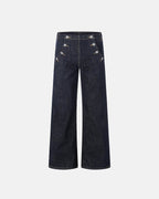 Button Detail Raw Wide-Leg Jeans | Flation Streetwear