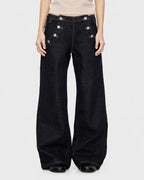 Button Detail Raw Wide-Leg Jeans | Flation Streetwear