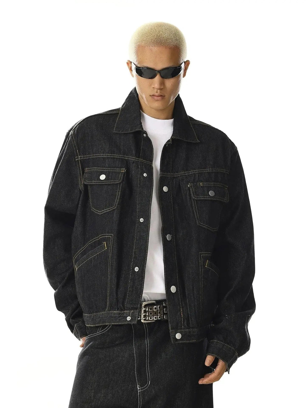 Black Multi Pockets Denim Jacket | Flation Streetwear