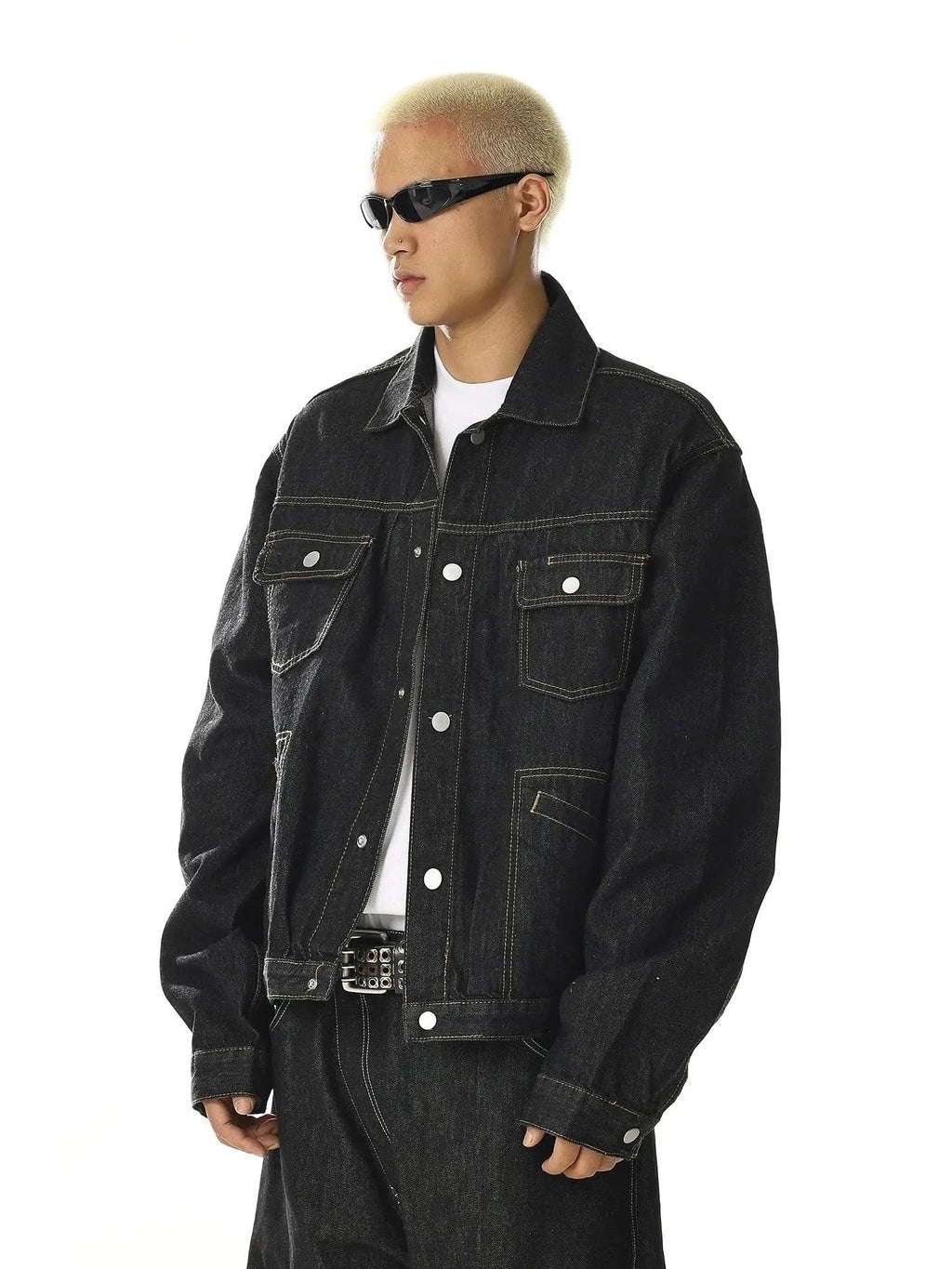 Black Multi Pockets Denim Jacket | Flation Streetwear
