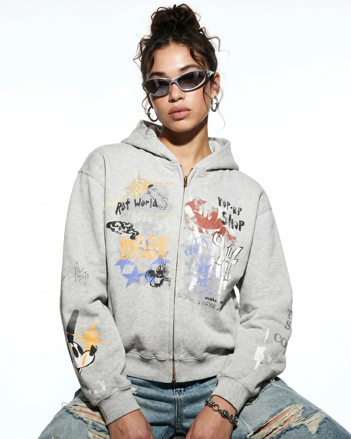 Boxy Graffiti Zip Up Hoodie | Flation Streetwear