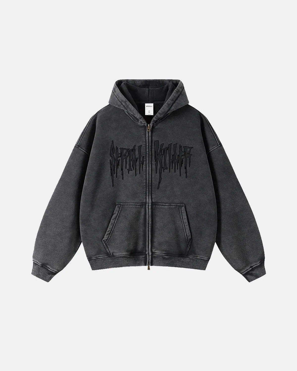 Flation Streetwear Gothic Acid Wash Zip Up Hoodies