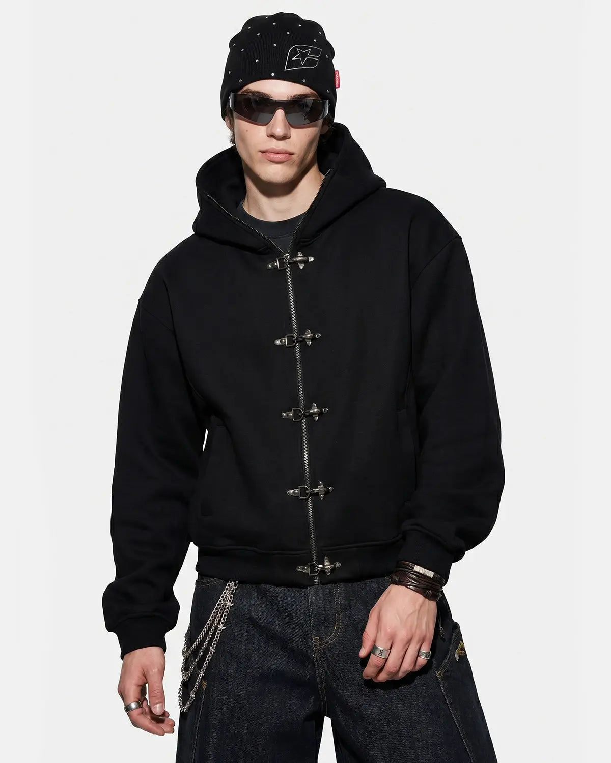 Metal Clasp Boxy Zip Up Hoodie | InflFlation ation Streetwear