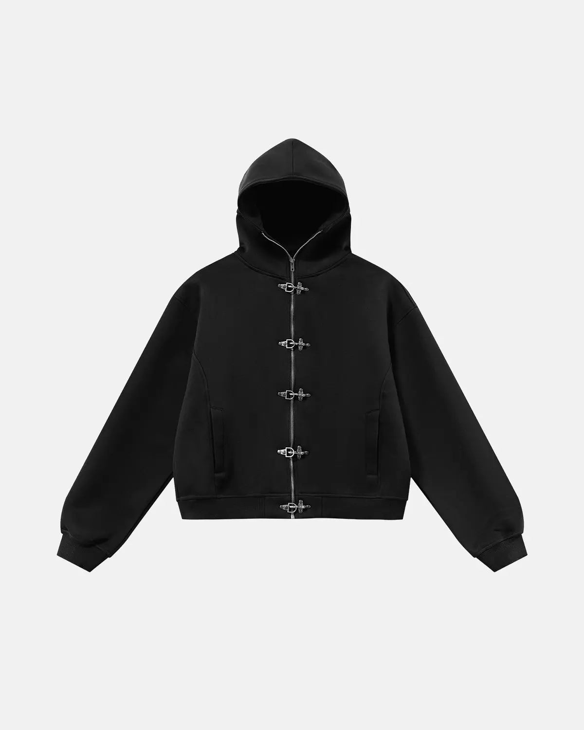 Metal Clasp Boxy Zip Up Hoodie | InflFlation ation Streetwear
