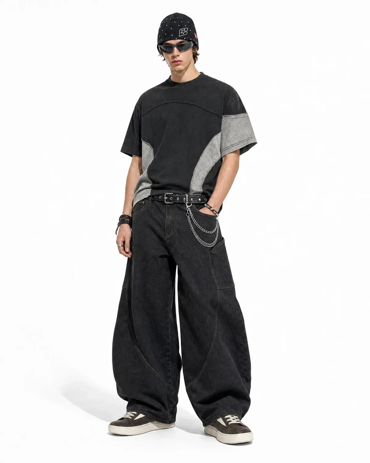 Patchwork Washed Boxy Cropped T-Shirt | Flation Streetwear