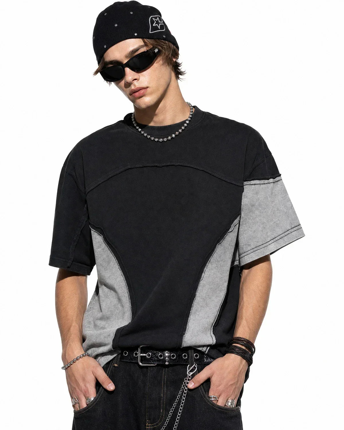 Patchwork Washed Boxy Cropped T-Shirt | Flation Streetwear