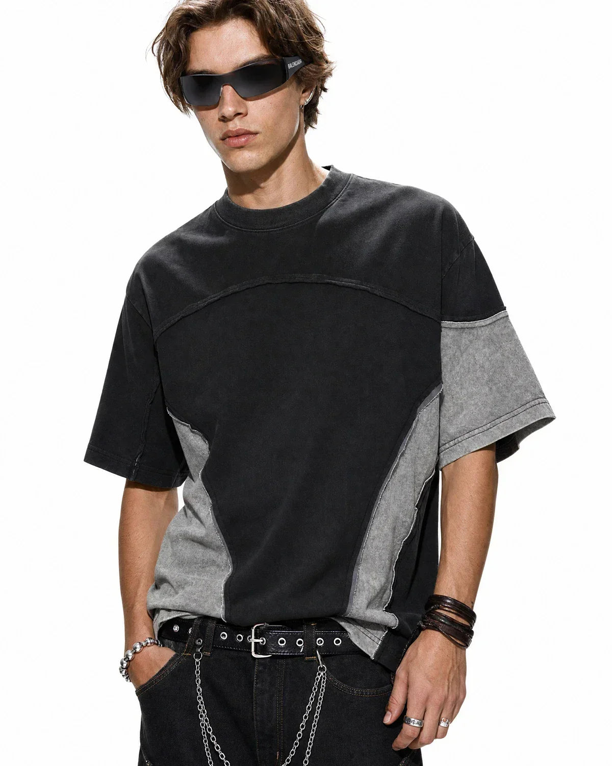 Patchwork Washed Boxy Cropped T-Shirt | Flation Streetwear