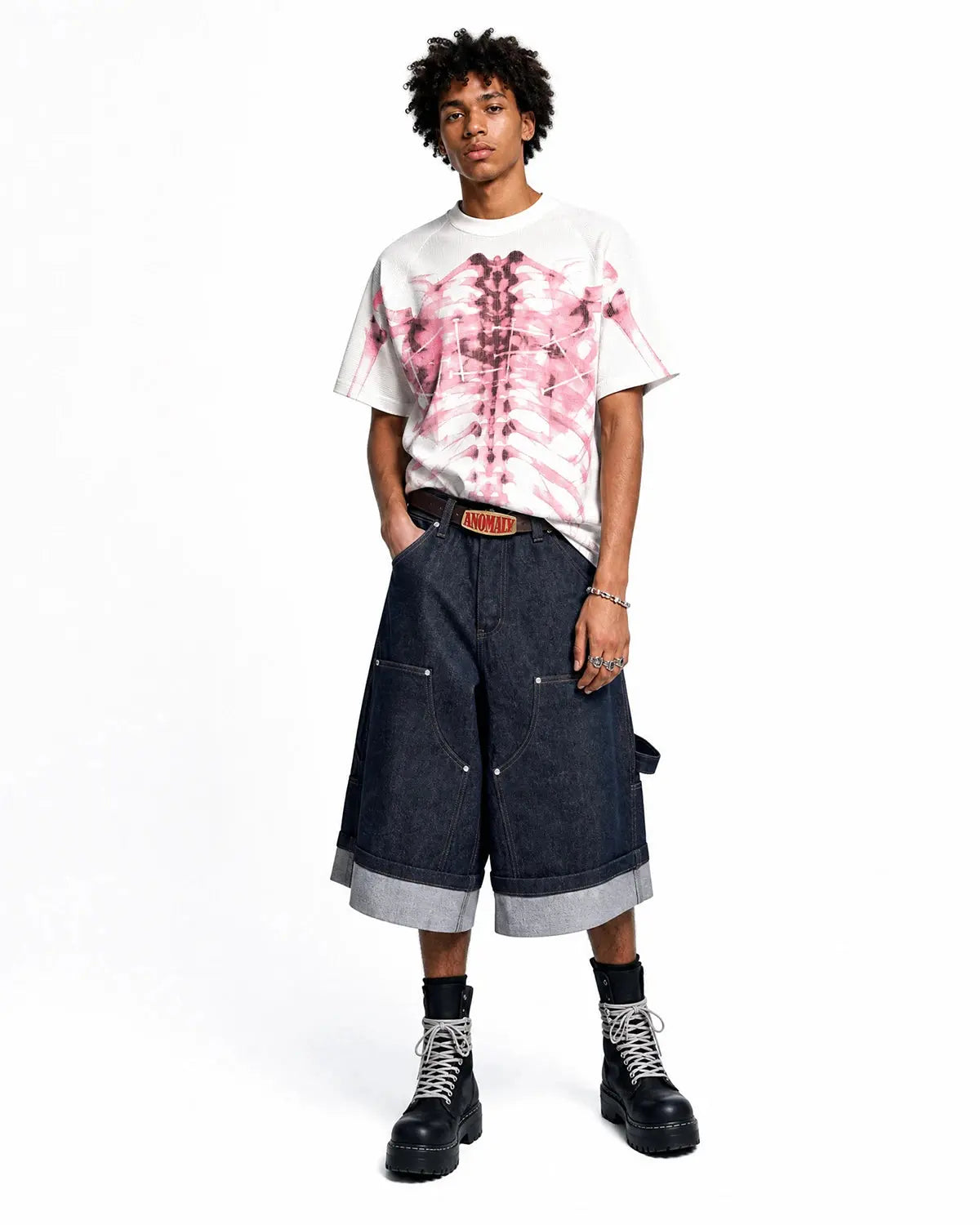 Pink X-Ray Skeleton Boxy T-Shirt | Flation Streetwear