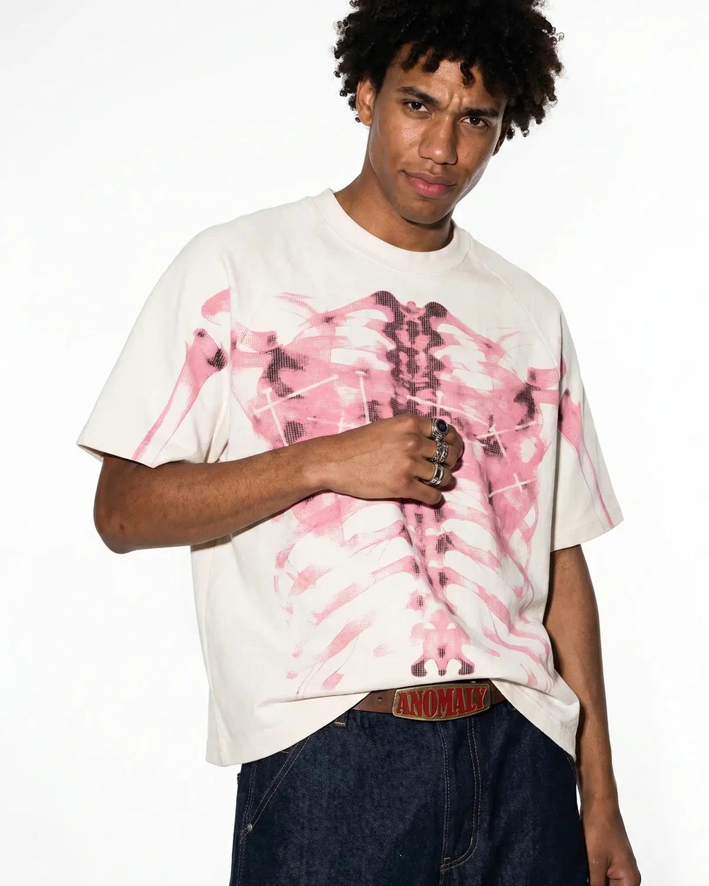 Pink X-Ray Skeleton Boxy T-Shirt | Flation Streetwear