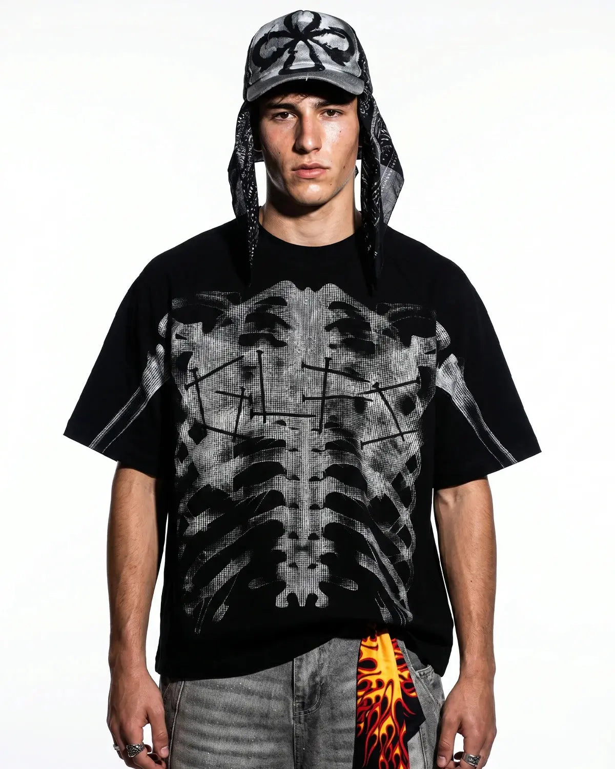 Pink X-Ray Skeleton Boxy T-Shirt | Flation Streetwear