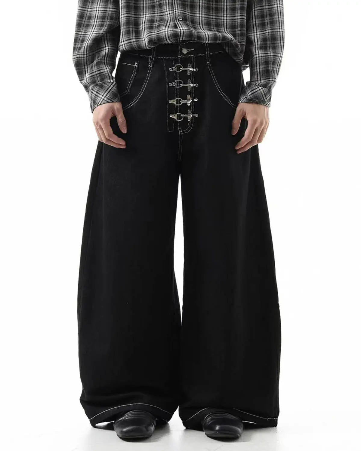 Raw Metal Clasp Baggy Jeans | Flation Streetwear