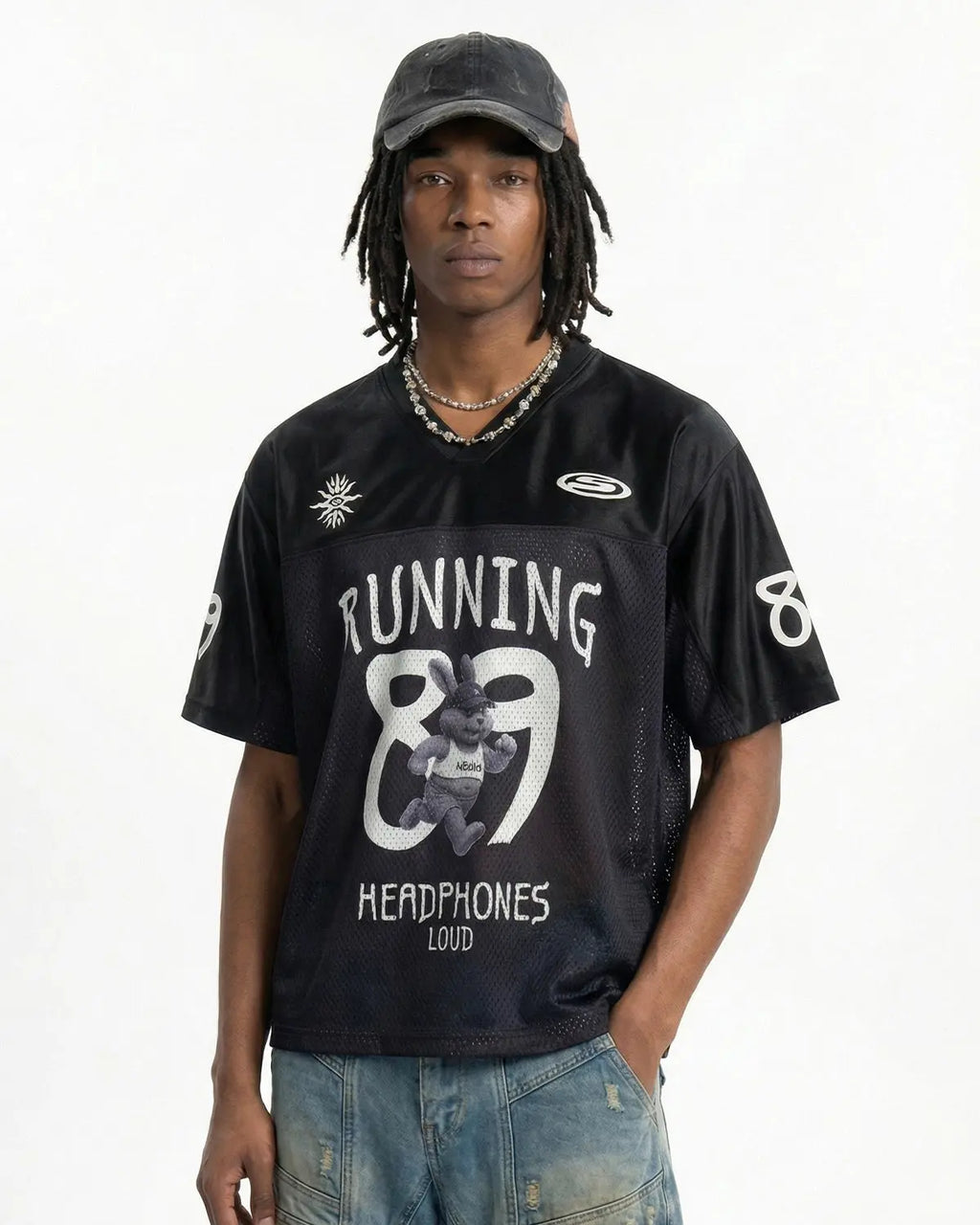 V-Neck Mesh Patchwork Jersey Tee | Flation Streetwear