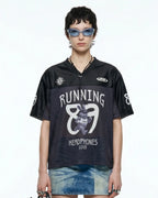 V-Neck Mesh Patchwork Jersey Tee | Flation Streetwear
