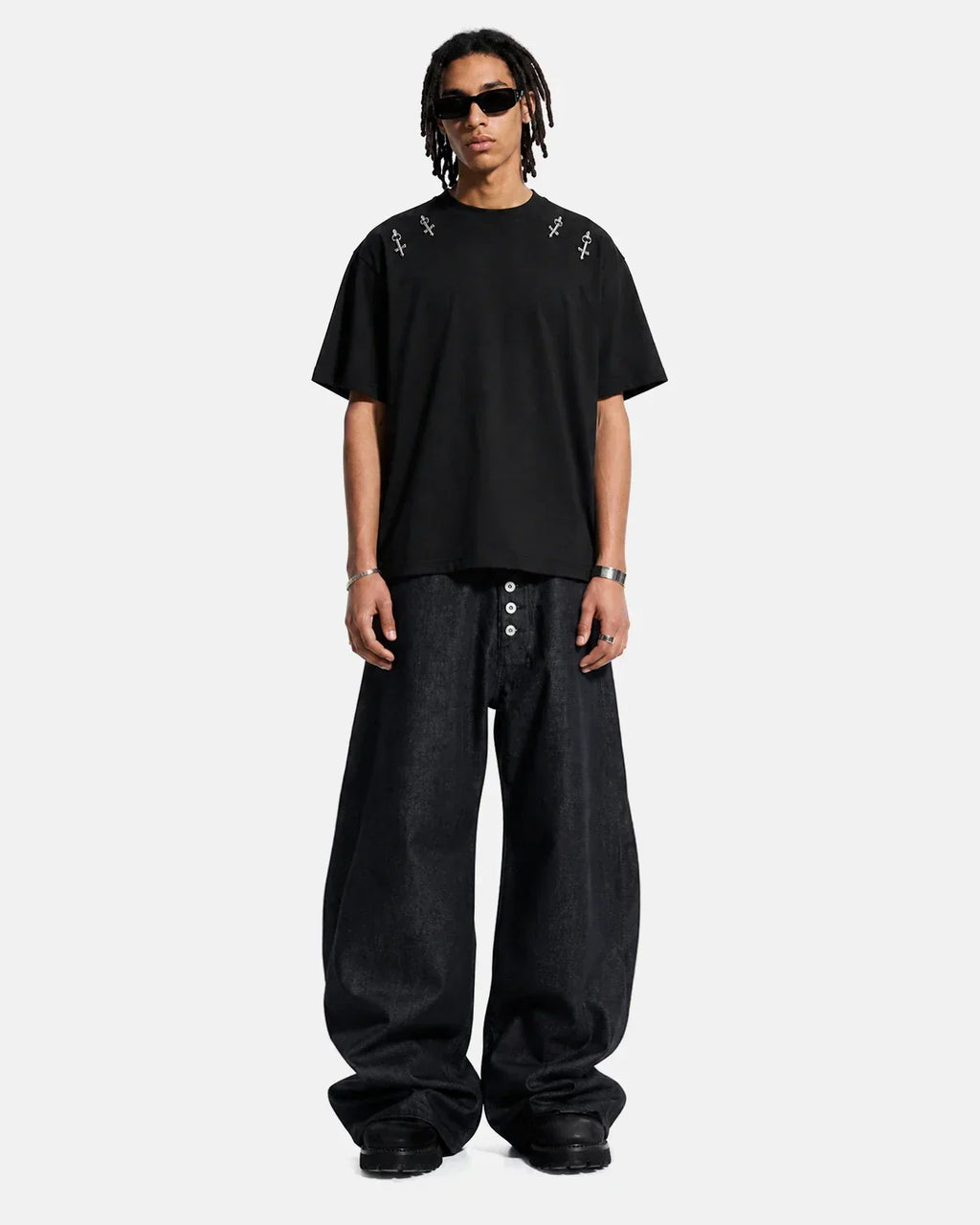 Flation Streetwear Buttons Up Raw Baggy Jeans