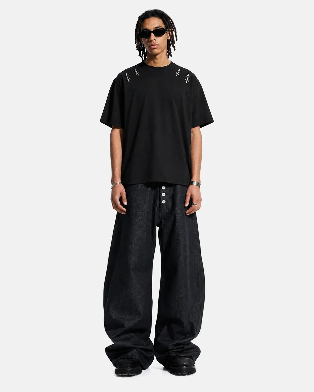 Flation Streetwear Buttons Up Raw Baggy Jeans