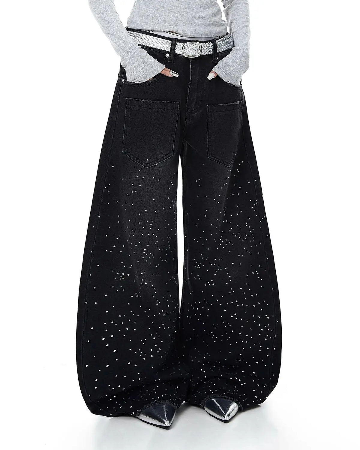 Acid Wash Rhinestone Baggy Jeans | Flation Streetwear
